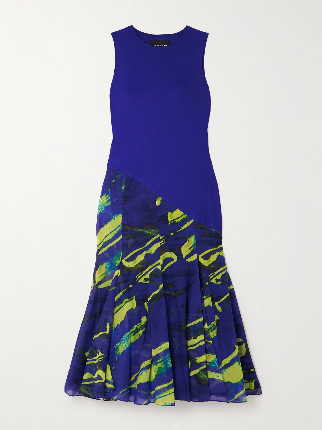 Louisa Ballou Printed Voile And Stretch-jersey Midi Dress - Blue