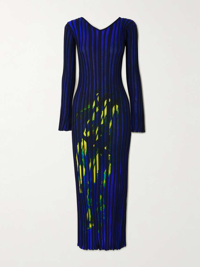 Louisa Ballou Printed Ribbed-knit Midi Dress