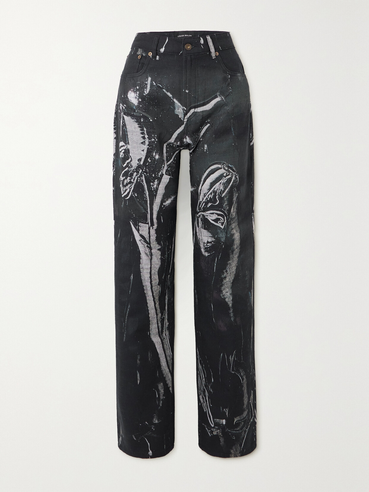 Louisa Ballou Printed High-rise Straight-leg Jeans - Gray