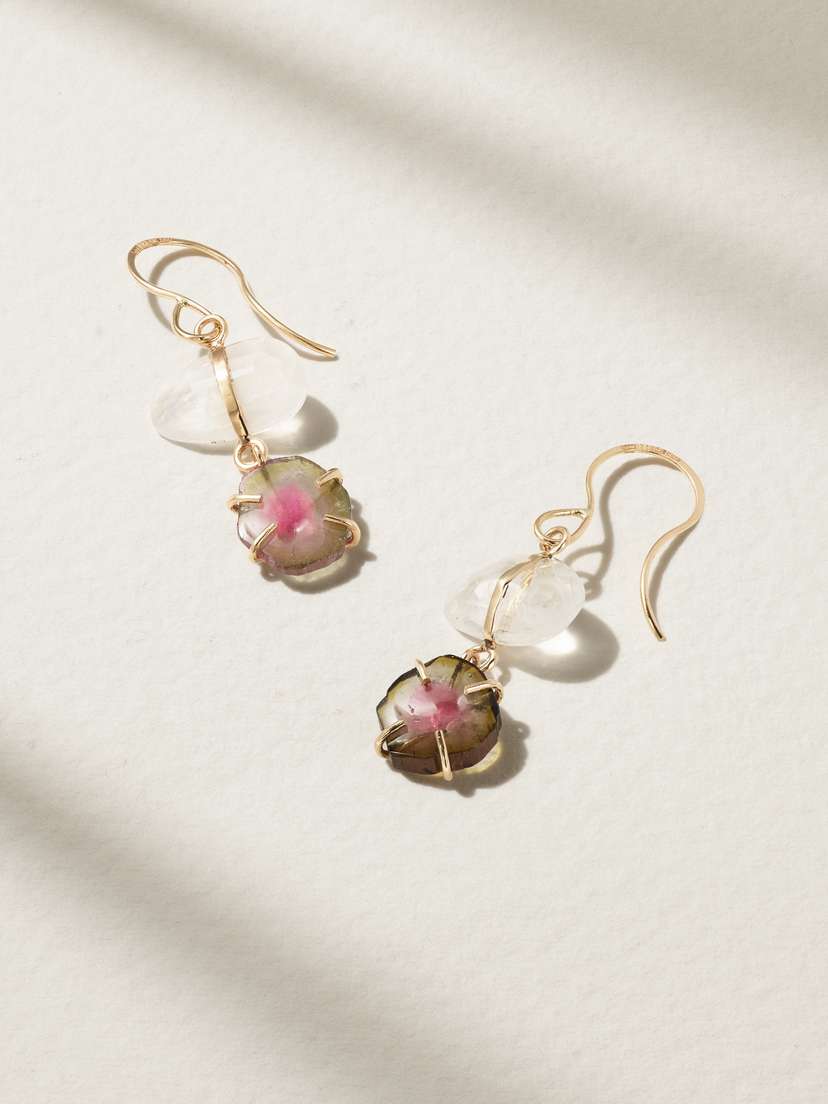 Melissa Joy Manning Rainbow 14-karat Recycled Gold, Moonstone And Tourmaline Earrings