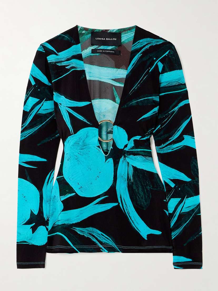 Louisa Ballou Helios Embellished Printed Stretch-jersey Top