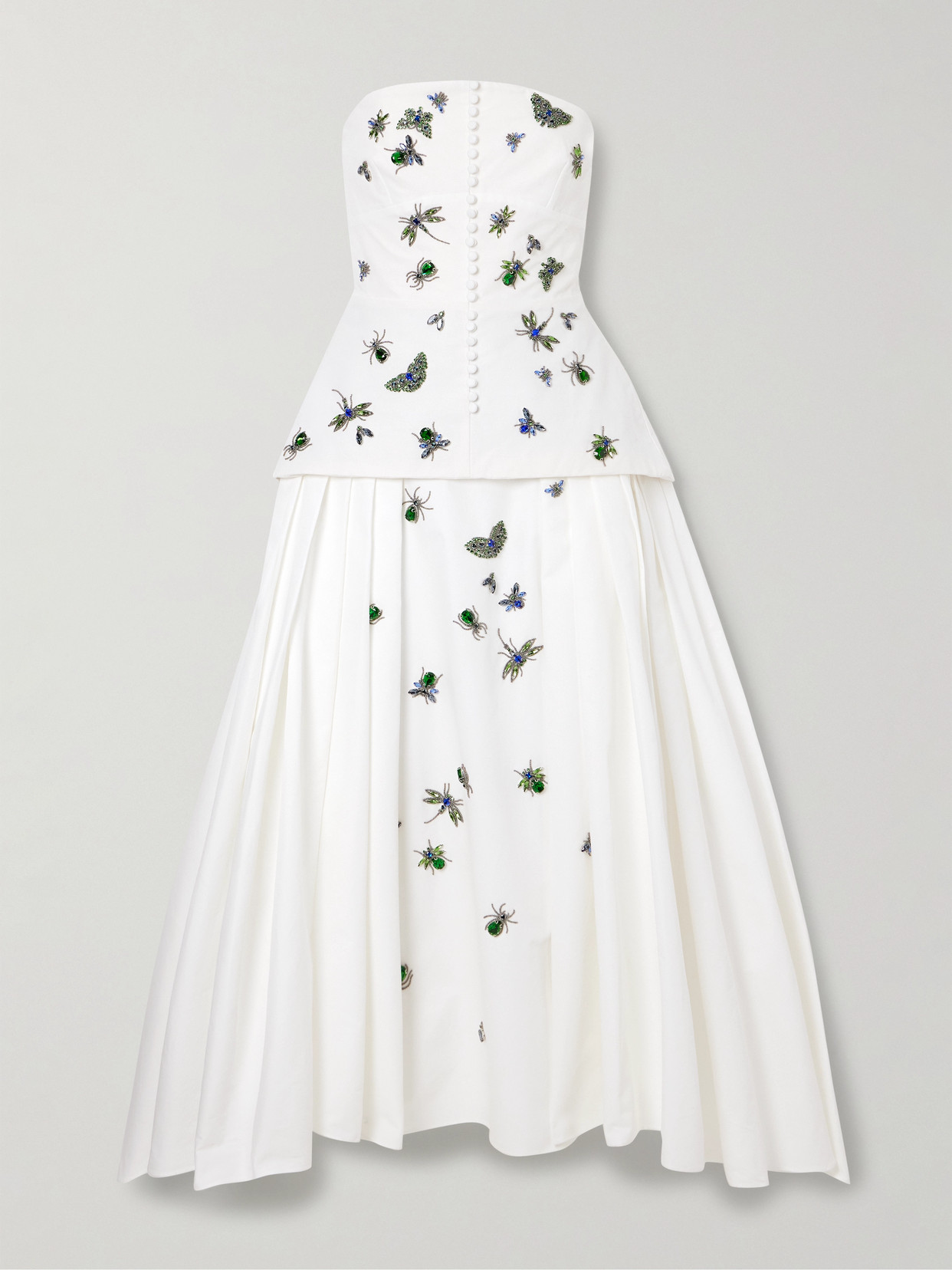 Erdem - Strapless Pleated Crystal-embellished Cotton-faille Midi Dress - White
