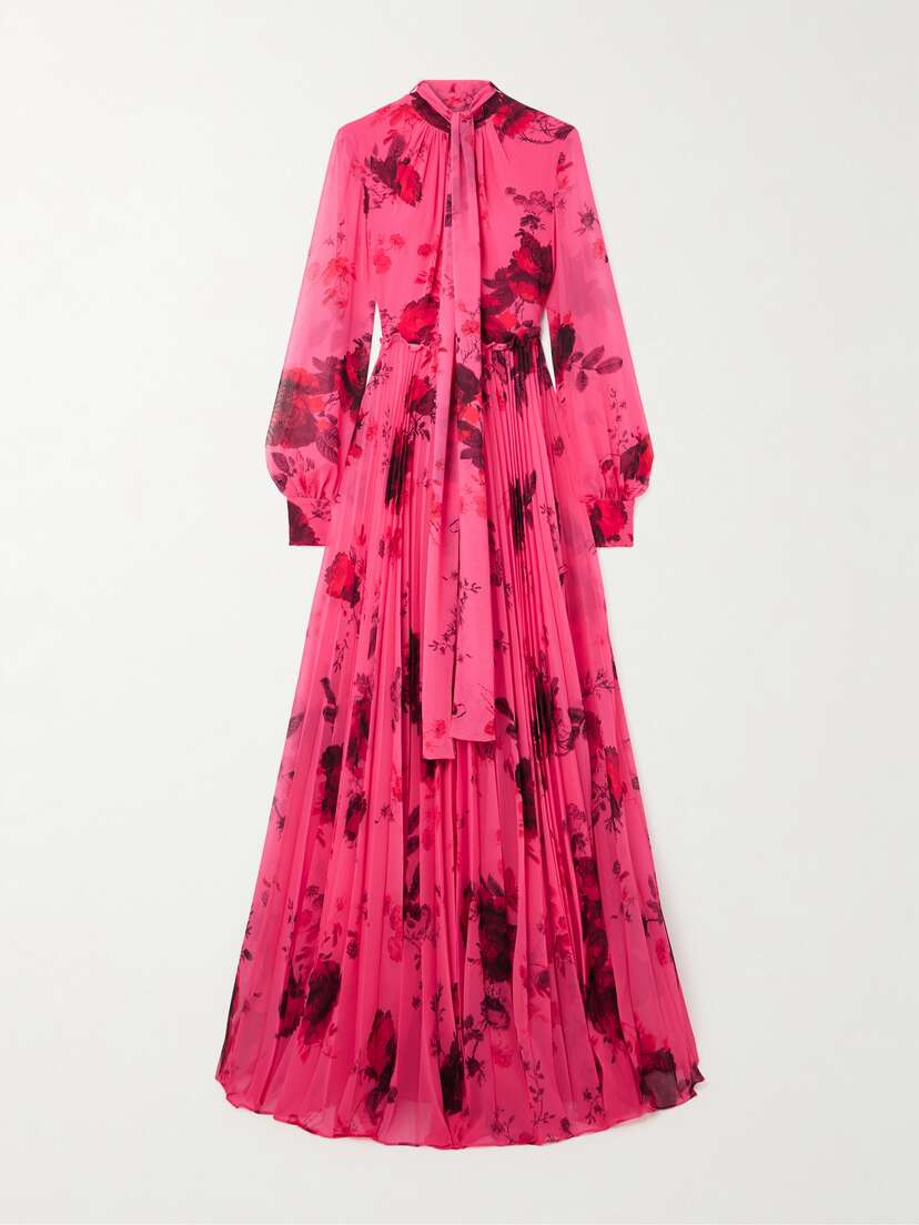 Erdem Tie-neck Floral-print Voile Gown - UK 18