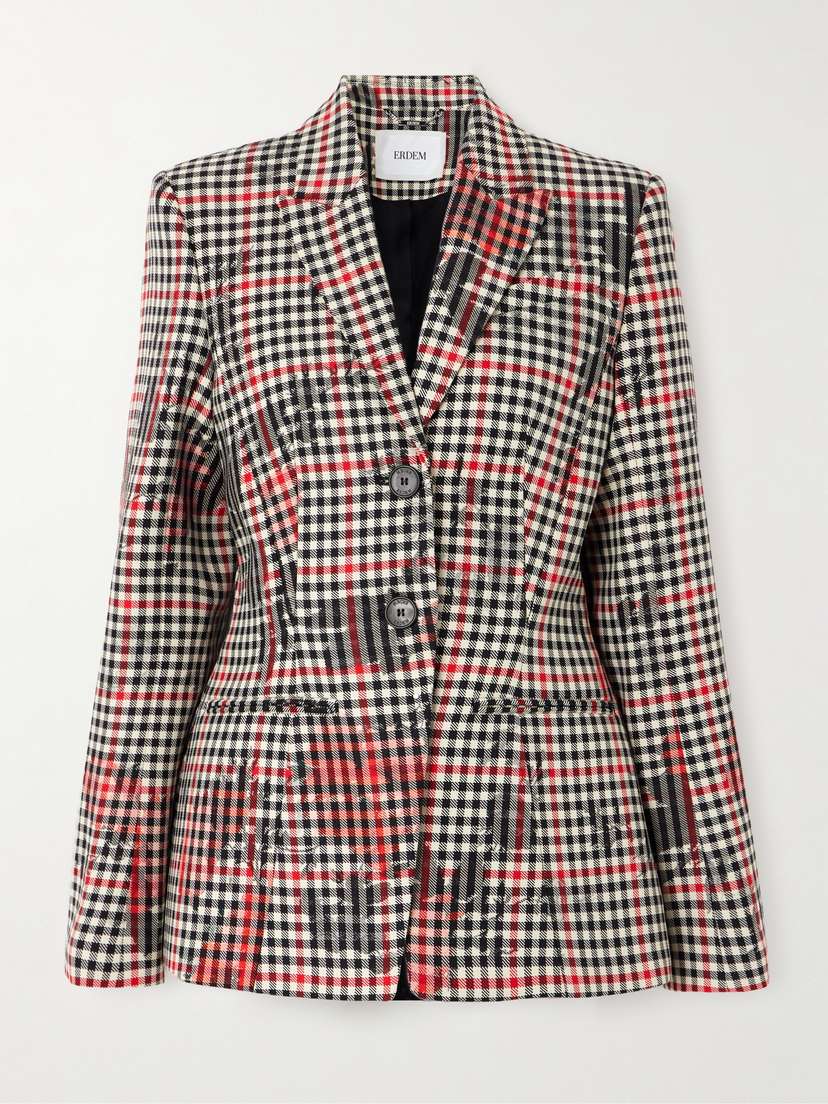 Erdem Floral-print Checked Tweed Blazer - UK 14