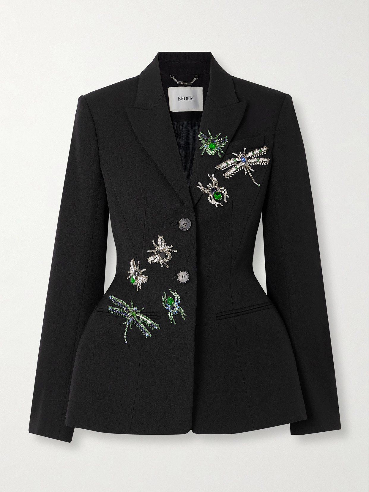 Shop Erdem Crystal-embellished Wool Blazer In Black