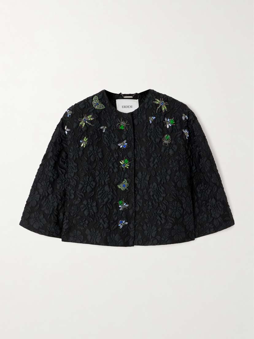 Erdem Cropped Cape-effect Appliquéd Cloqué Jacket