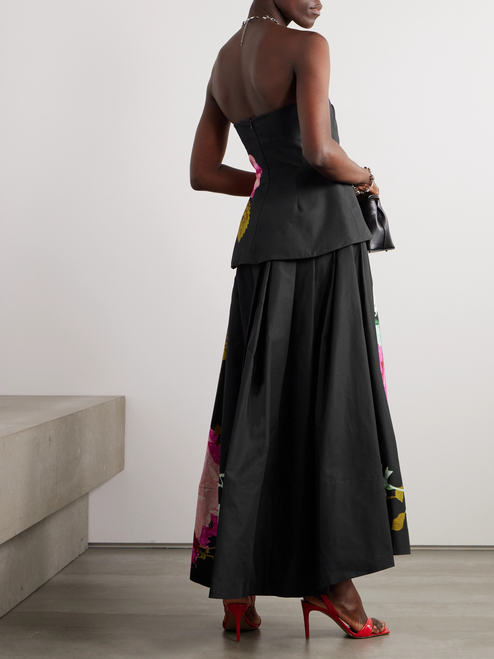 Erdem Strapless crystal-embellished floral-print cotton-faille midi dress