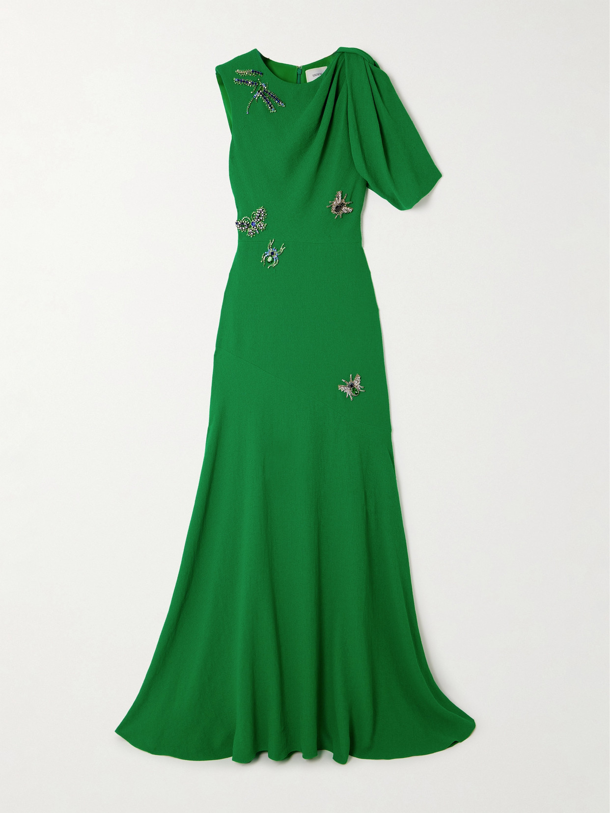 Erdem Draped Crystal-embellished Crepe Gown In Green