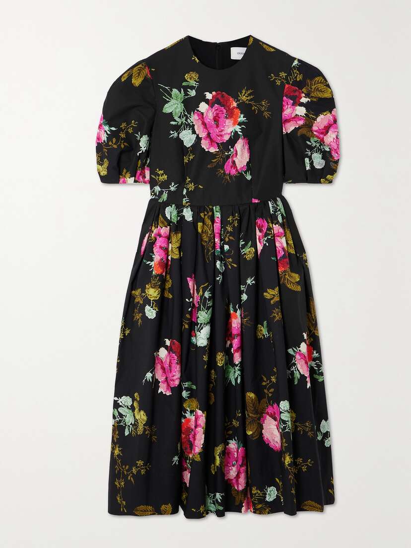 Erdem Floral-print Gathered Cotton-faille Midi Dress - UK 4