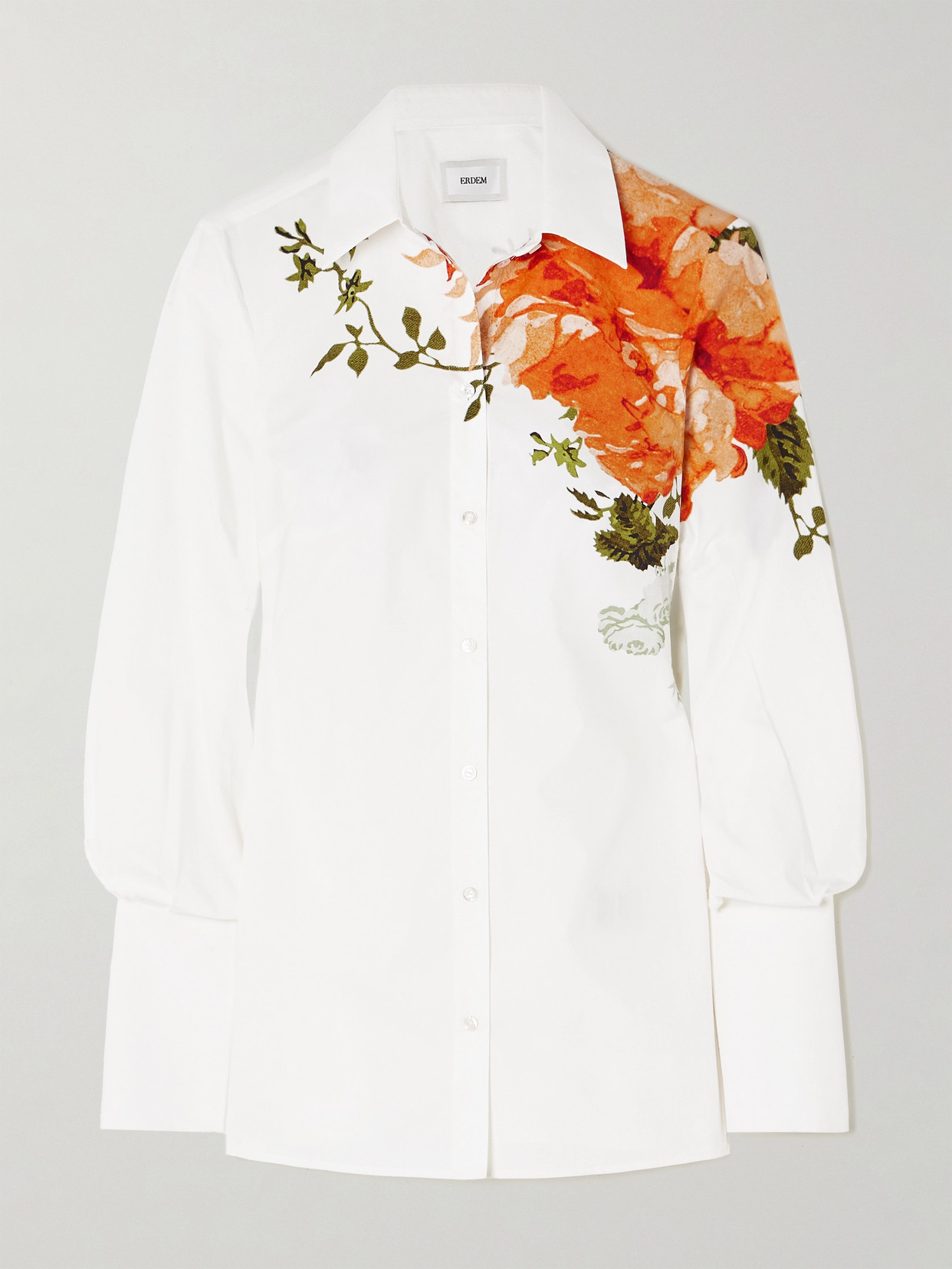 Shop Erdem Floral-print Cotton-poplin Shirt In White