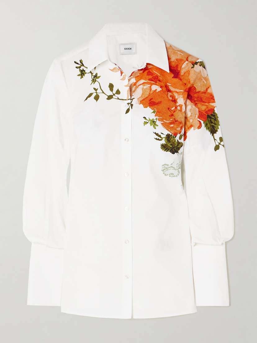 Erdem Floral-print Cotton-poplin Shirt -  - UK 18