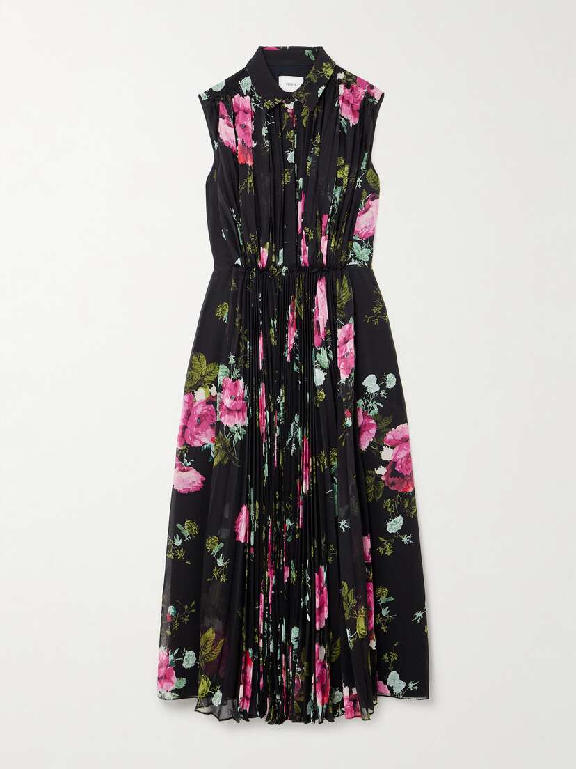 Erdem Gathered Pleated Floral-print Chiffon Midi Dress - UK 20