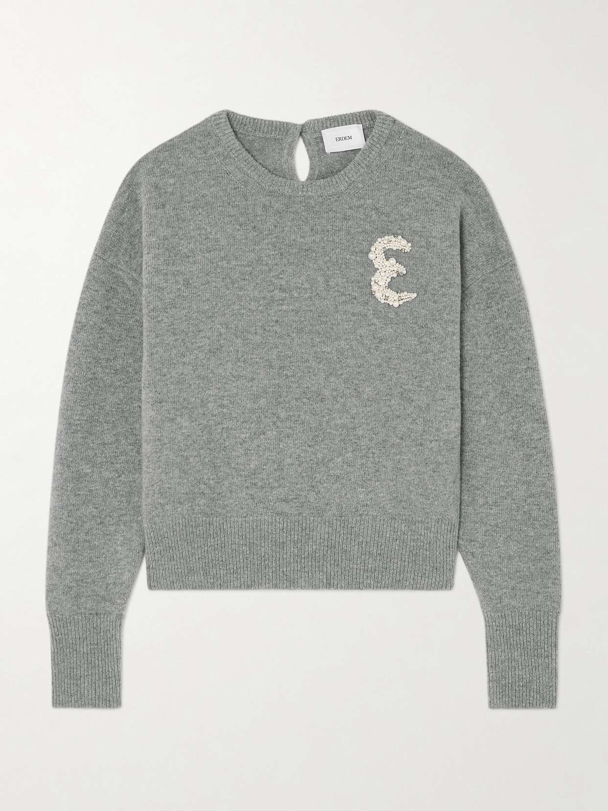 Shop Erdem Bead-embellished Merino Wool Sweater In Gray