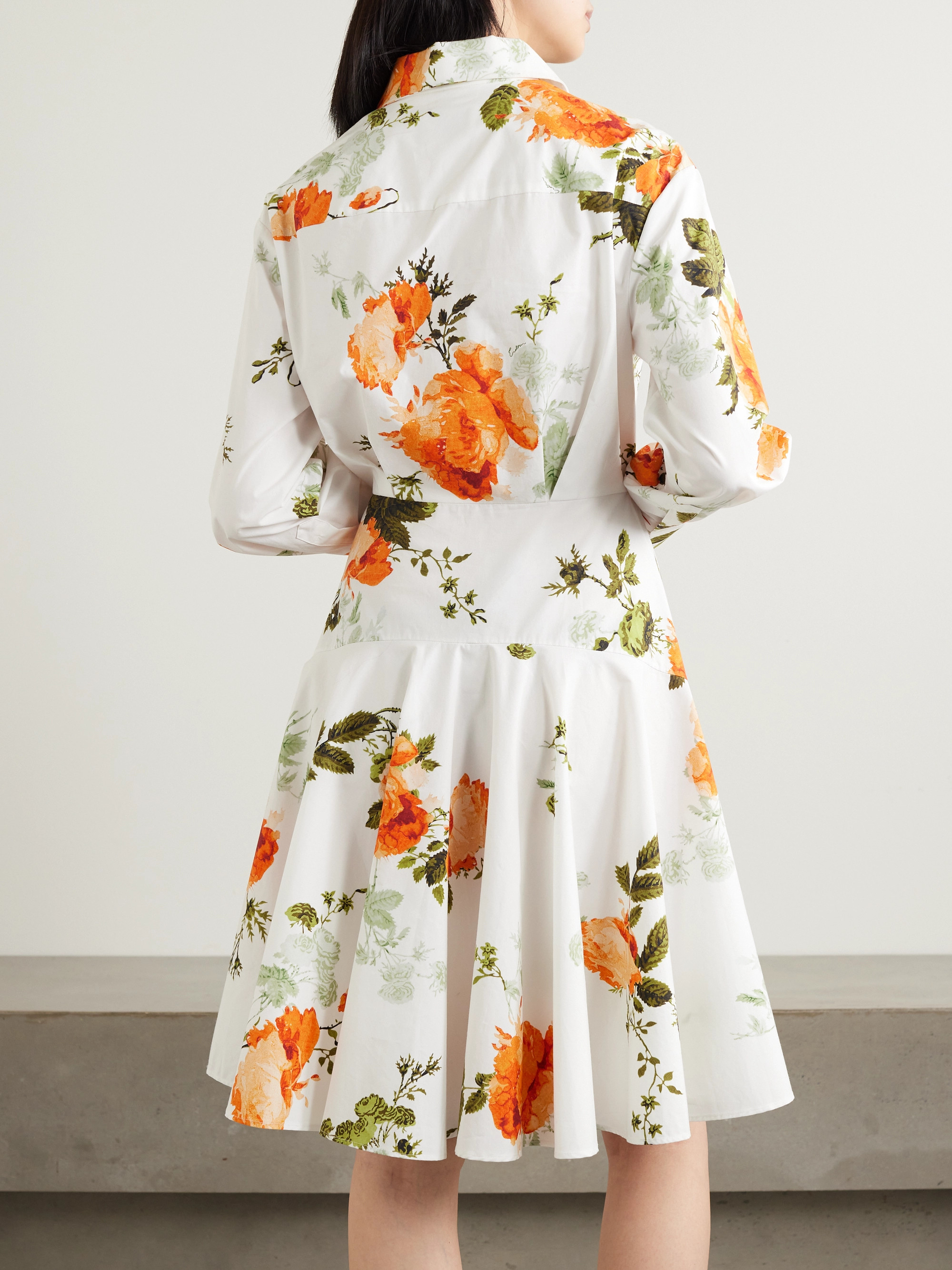 Erdem Asymmetric pleated floral-print cotton-poplin mini shirt dress thumbnail