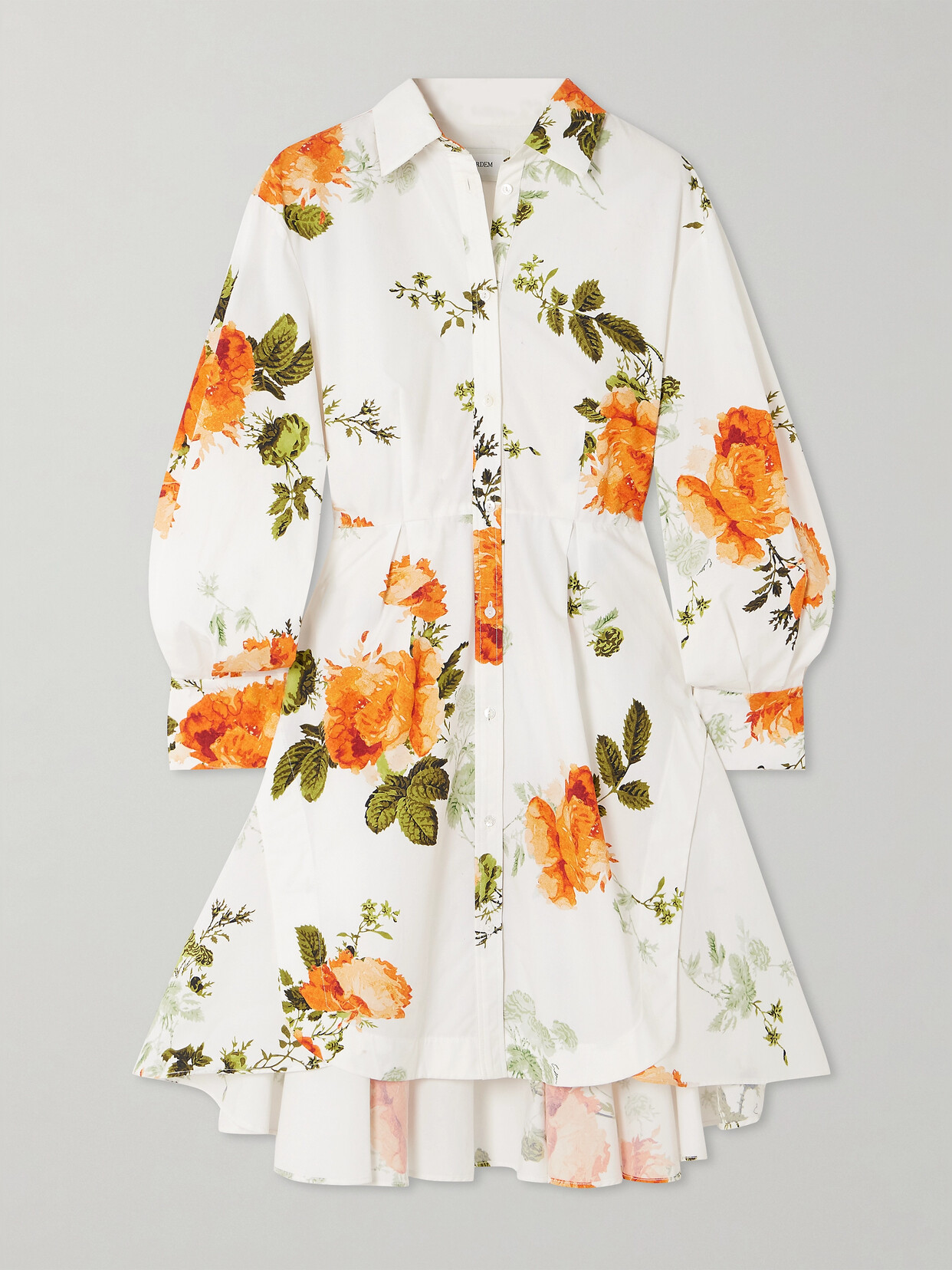 Shop Erdem Asymmetric Pleated Floral-print Cotton-poplin Mini Shirt Dress In White