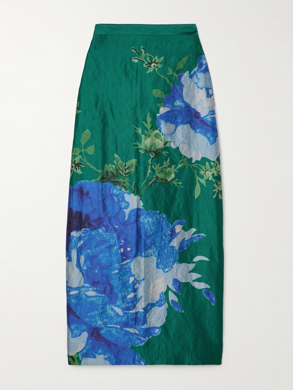 Shop Erdem Floral-print Crinkled-satin Midi Skirt In Blue