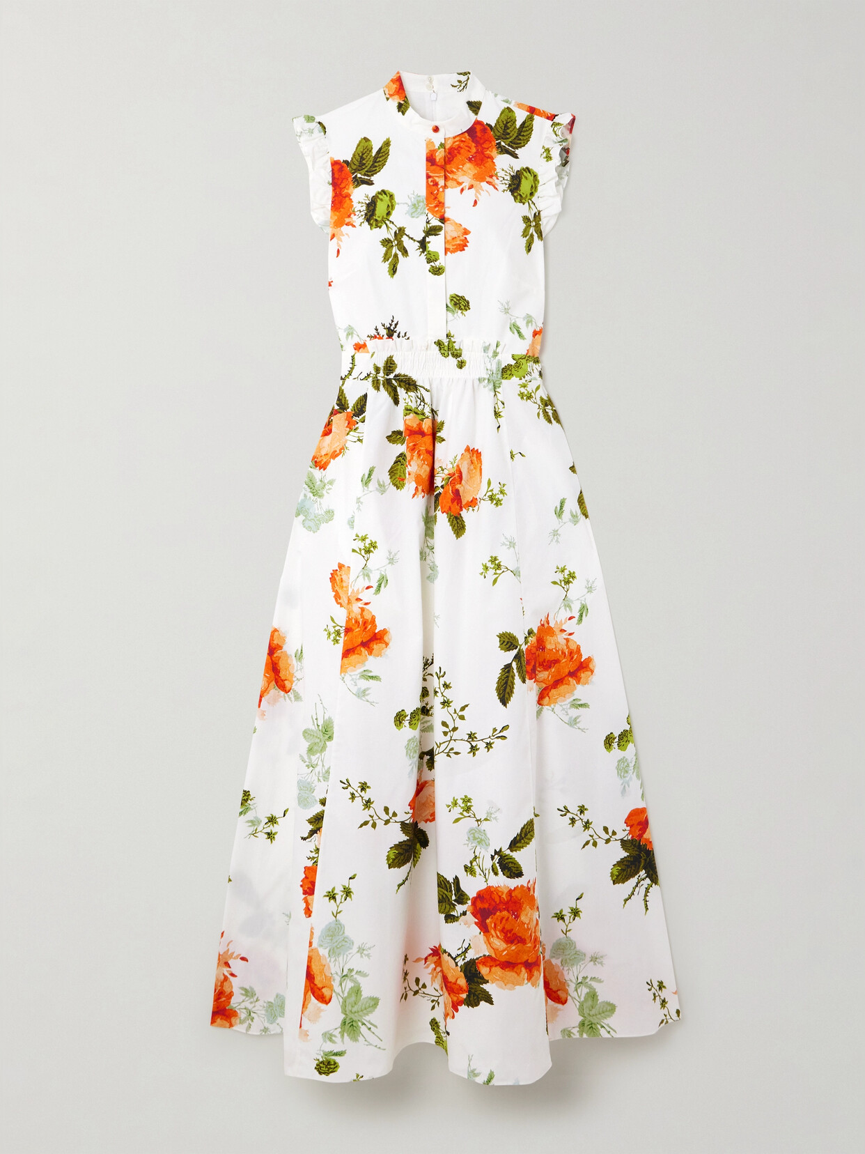 Erdem Ruffled Floral-print Cotton-poplin Maxi Dress In White