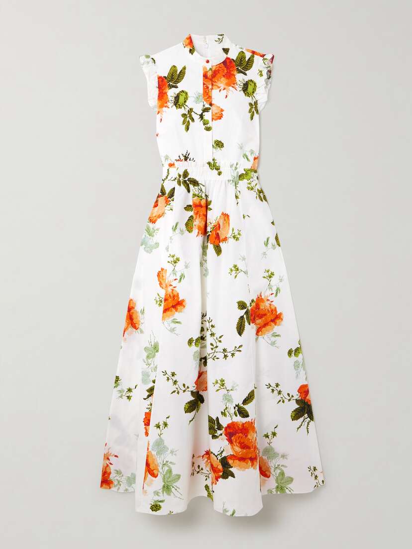 Erdem Ruffled Floral-print Cotton-poplin Maxi Dress - UK 20