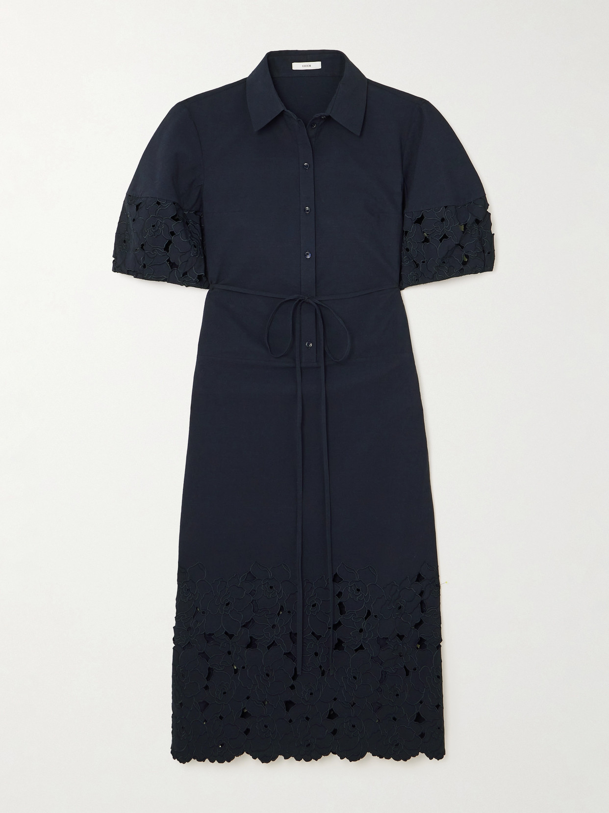 Erdem Scalloped Guipure Lace-trimmed Cotton-blend Poplin Midi Dress - Blue