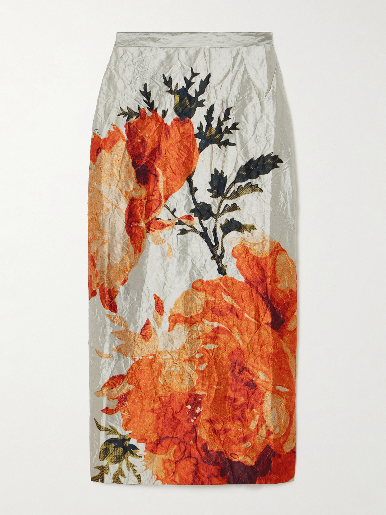 Shop Erdem Floral-print Crinkled-satin Midi Skirt In Off-white