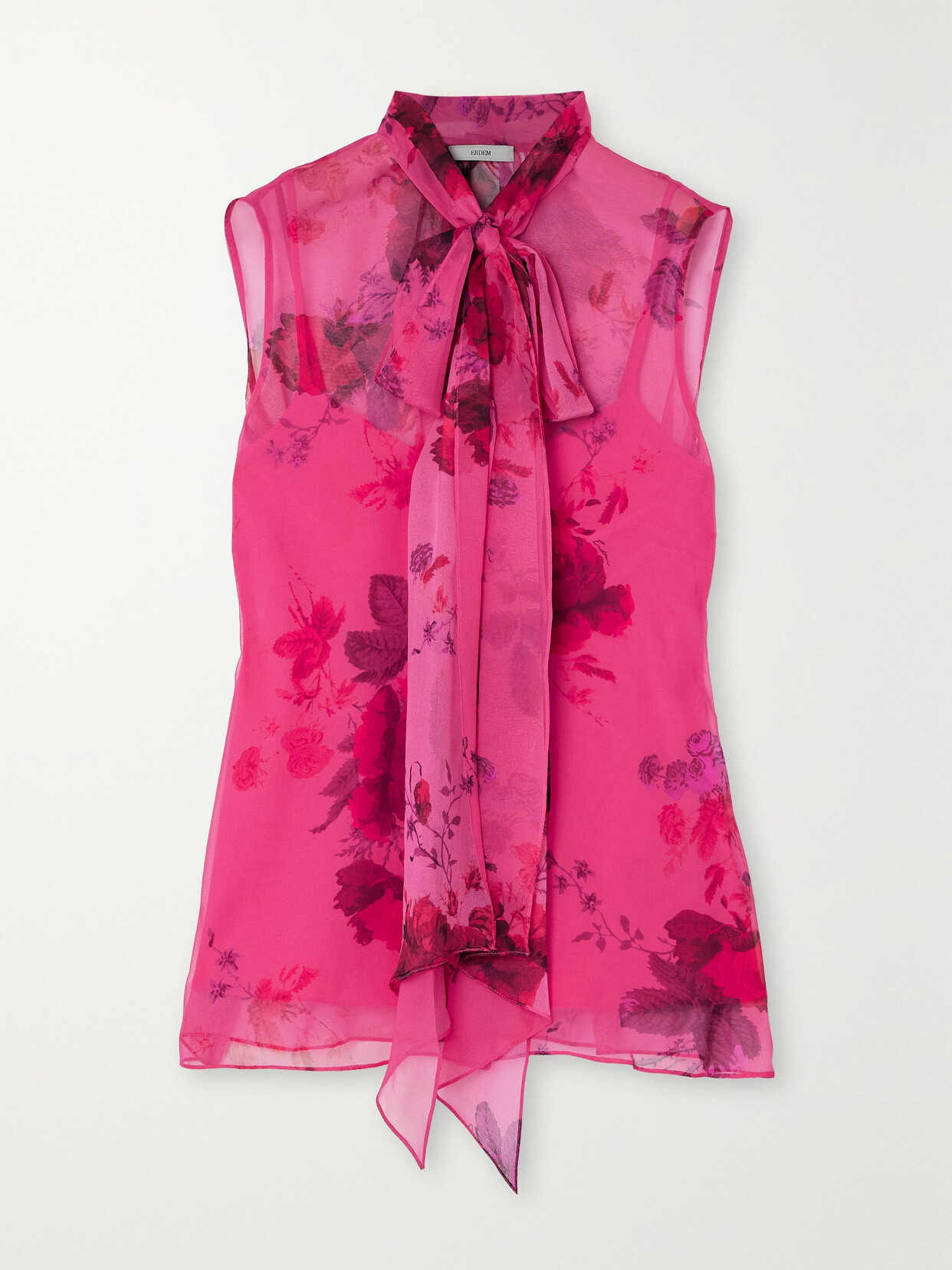 Erdem Pussy-bow Floral-print Chiffon Blouse In Pink