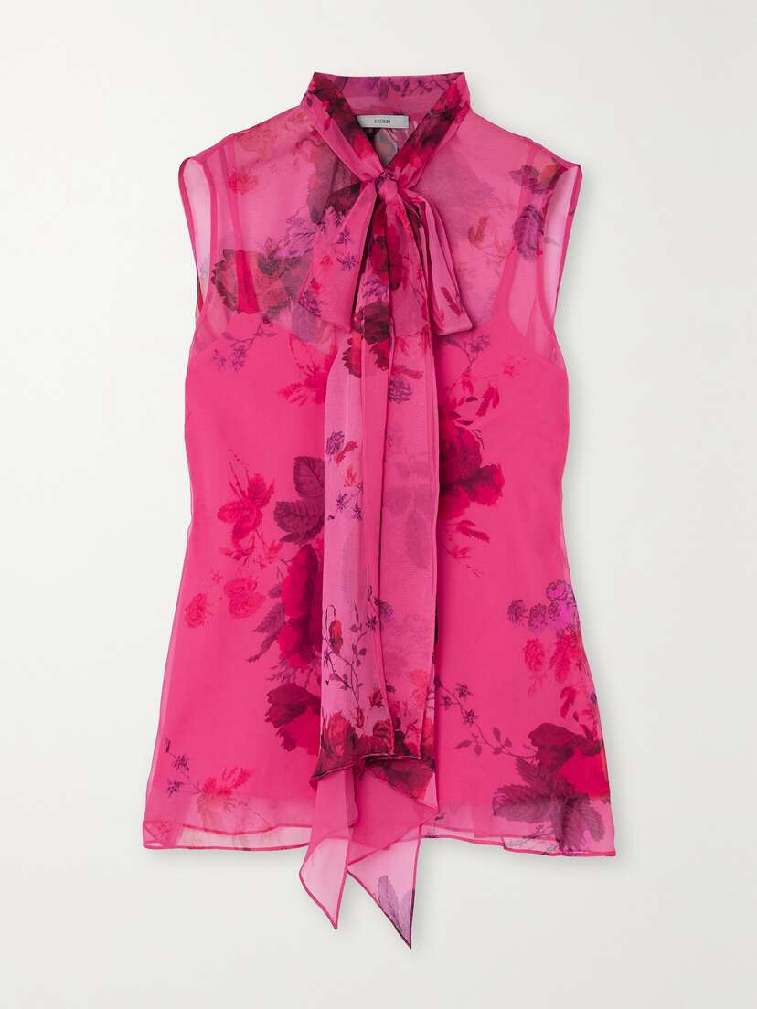 Erdem Bow-detailed Silk-voile Top - UK 18