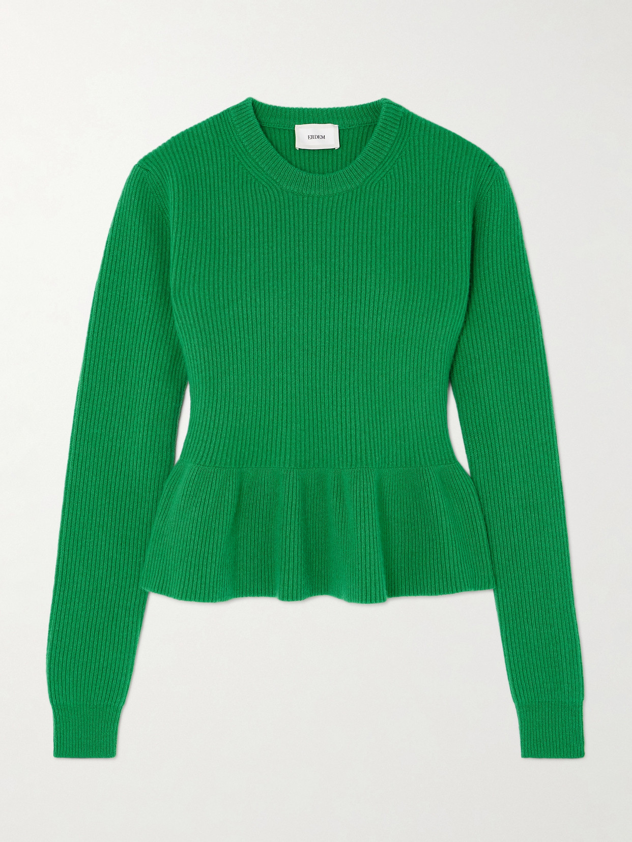 Erdem Ribbed Wool Peplum Sweater In Green