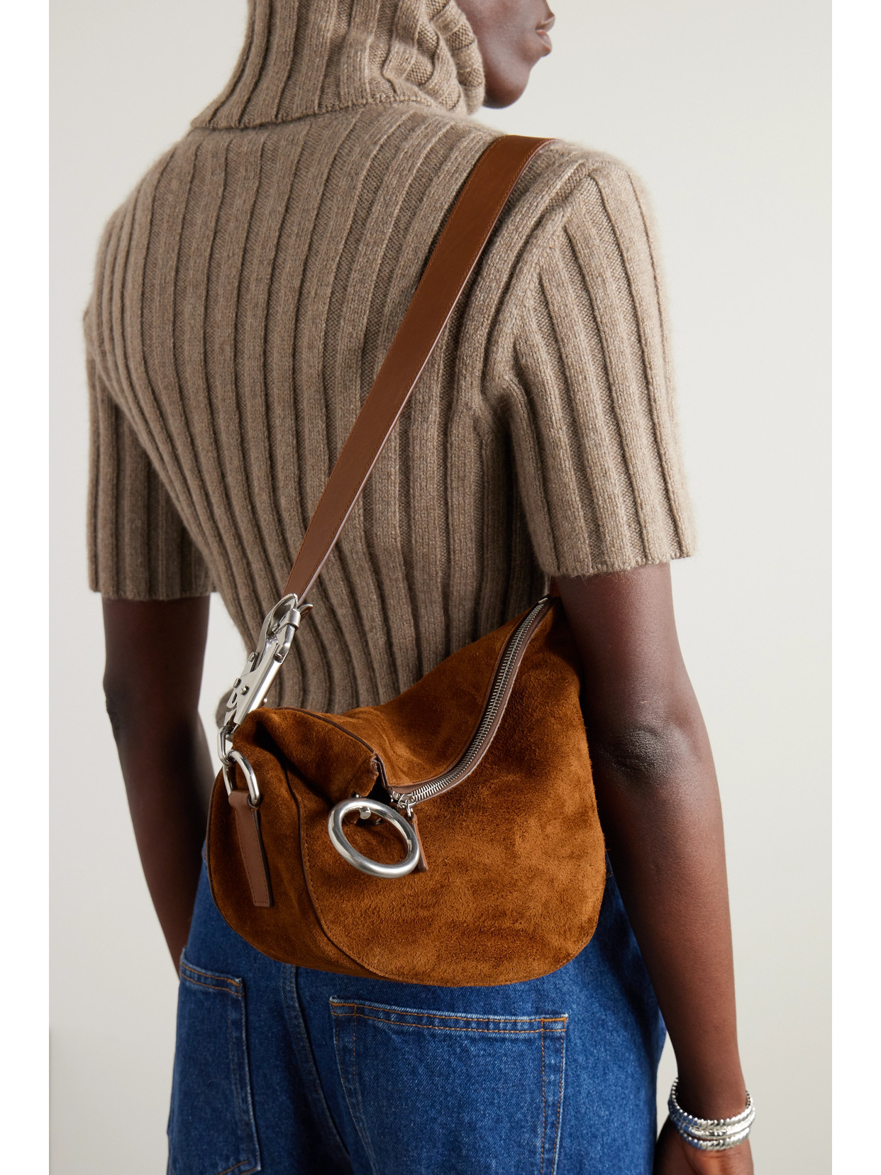 Burberry Asymmetric-design Suede Shoulder Bag In Brown