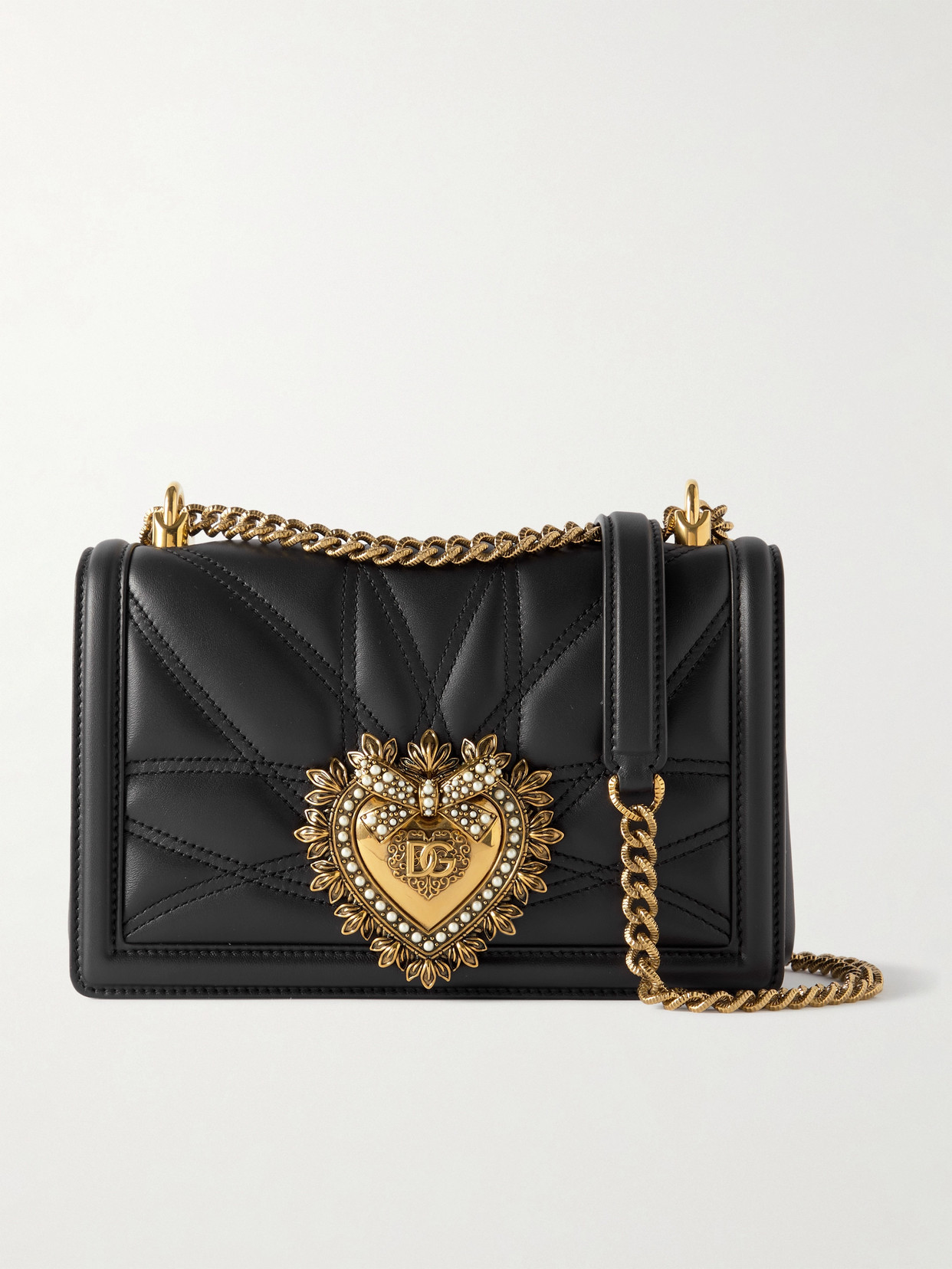 DOLCE & GABBANA - Devotion Embellished Leather Shoulder Bag - Black