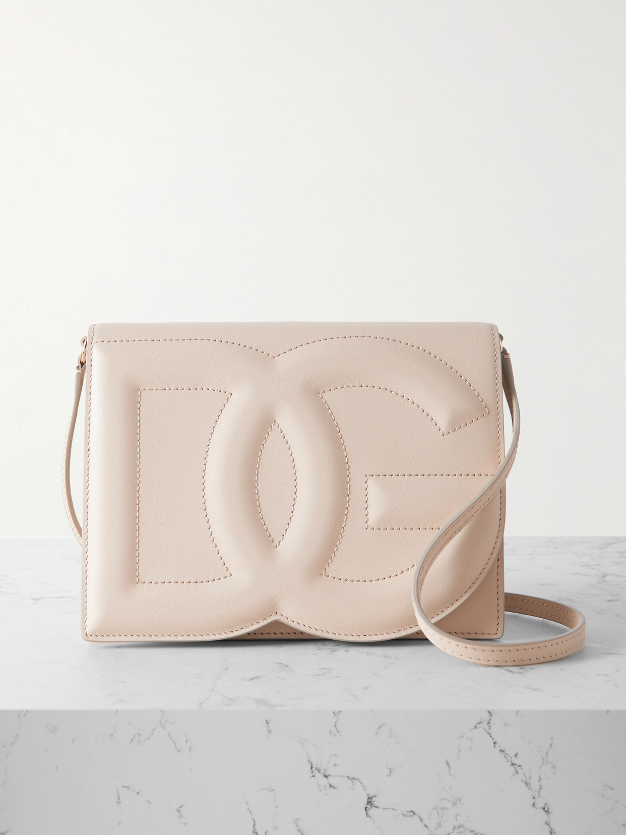 Dolce & Gabbana Embossed Leather Shoulder Bag In Ivory