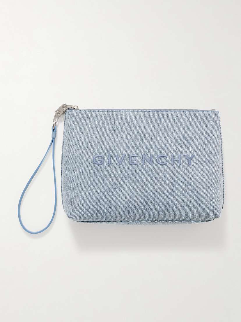 Givenchy Leather-trimmed Embroidered Denim Pouch -  - One size