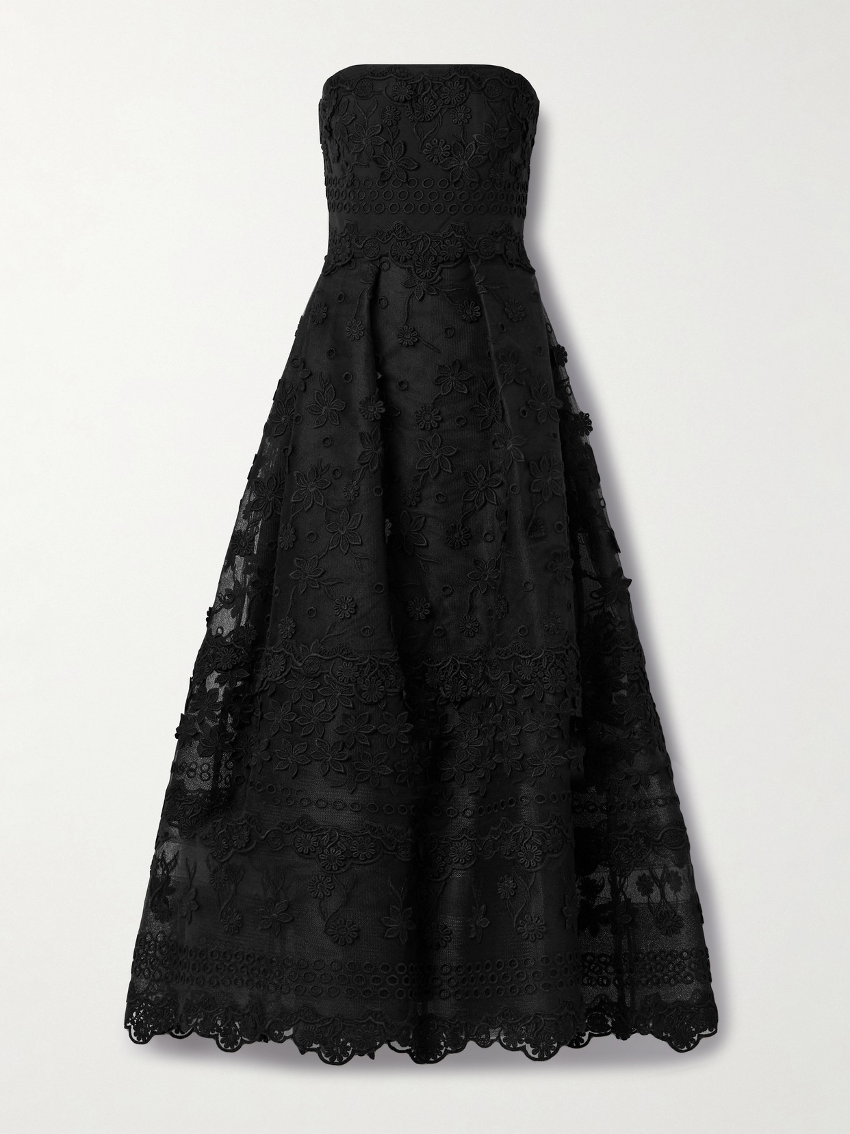 Elie Saab - Strapless Appliquéd Embroidered Silk-blend Tulle Midi Dress - Black