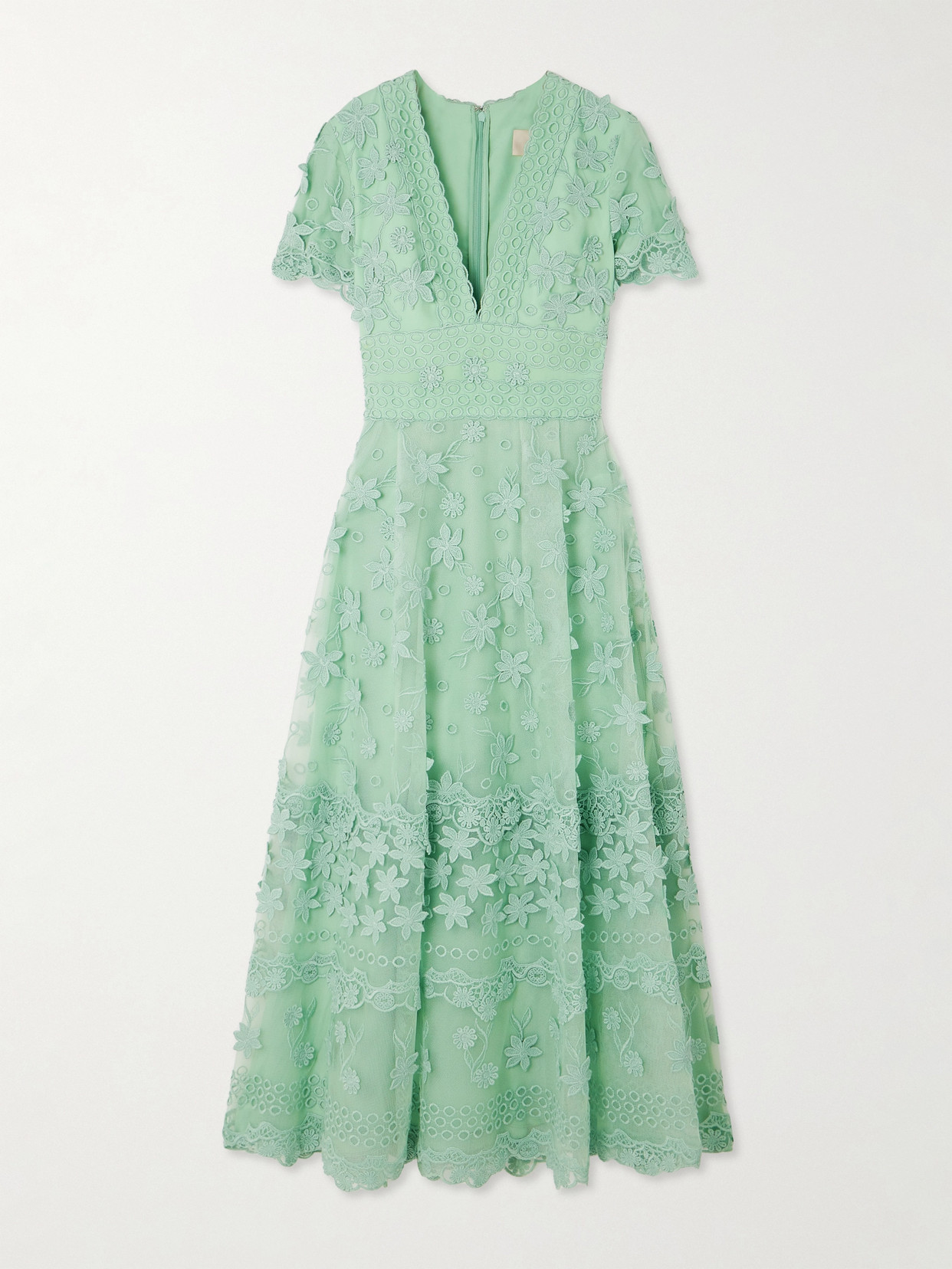 Elie Saab Embroidered Silk-blend Tulle Midi Dress In Green