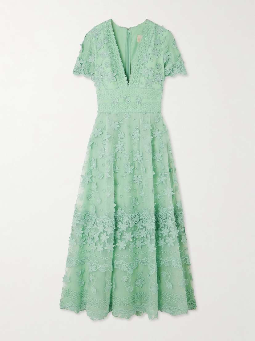 Elie Saab Embroidered Silk-blend Tulle Midi Dress