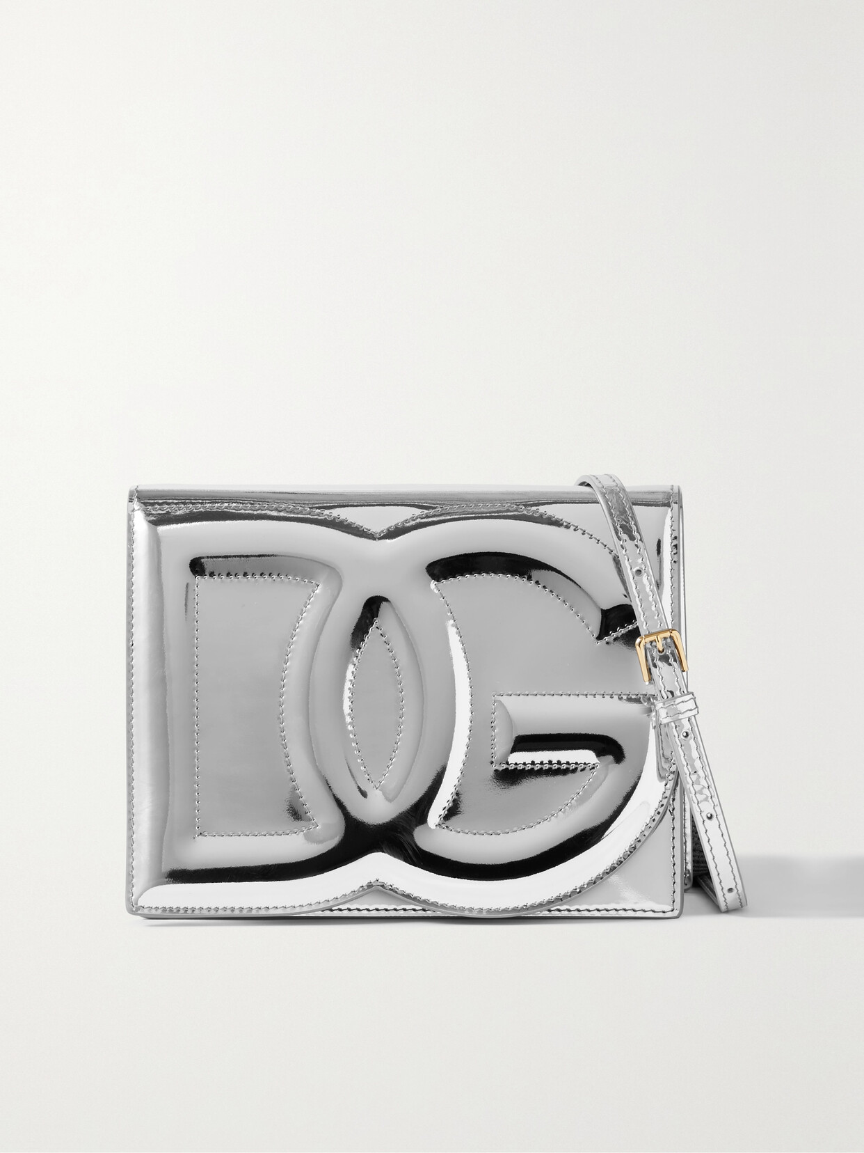 Dolce & Gabbana Metallic Patent-leather Shoulder Bag In Silver