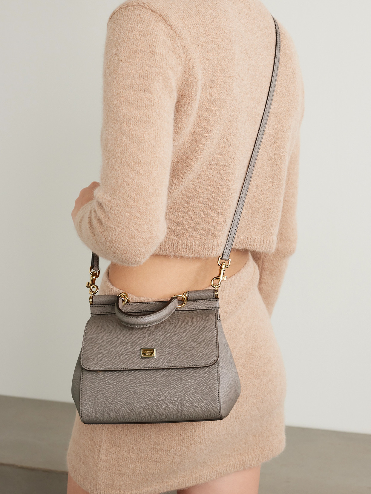 Dolce & Gabbana Sicily Small Textured-leather Tote In Brown