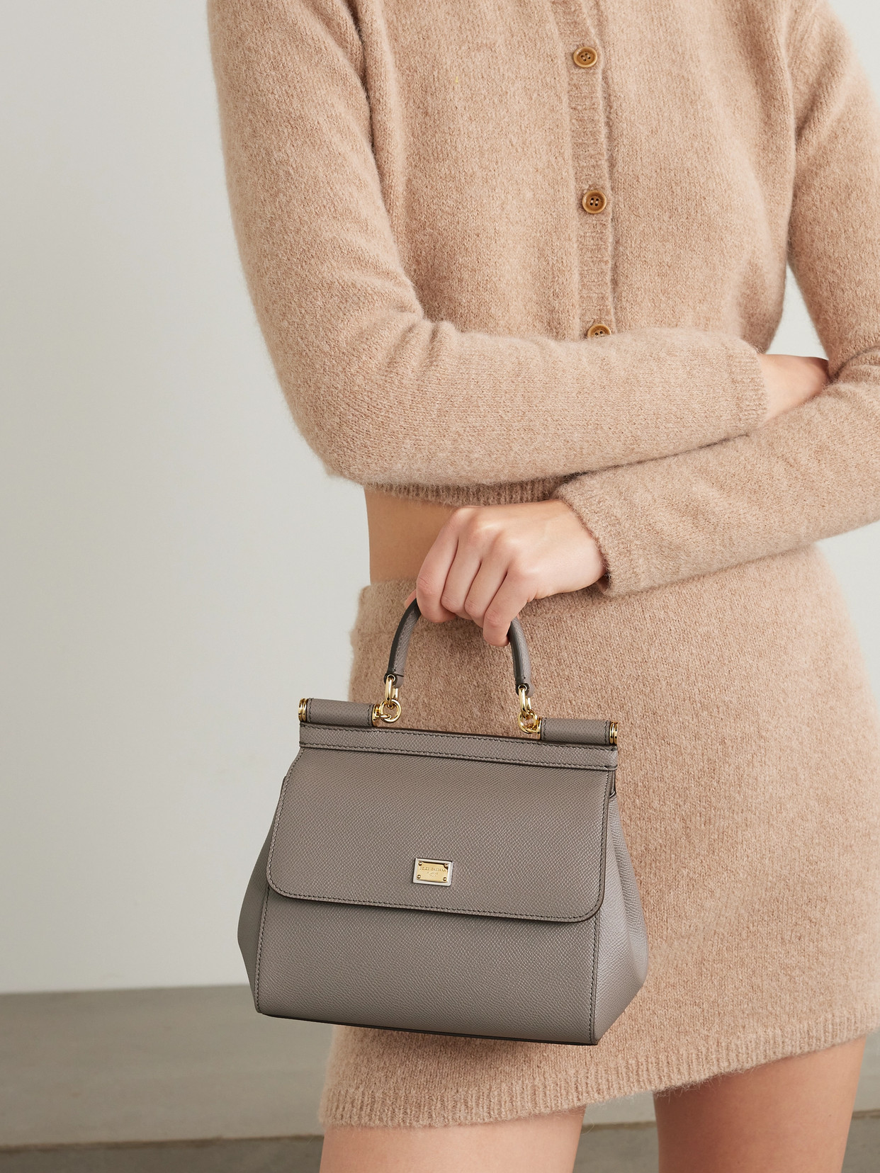 Dolce & Gabbana Sicily Small Textured-leather Tote In Brown