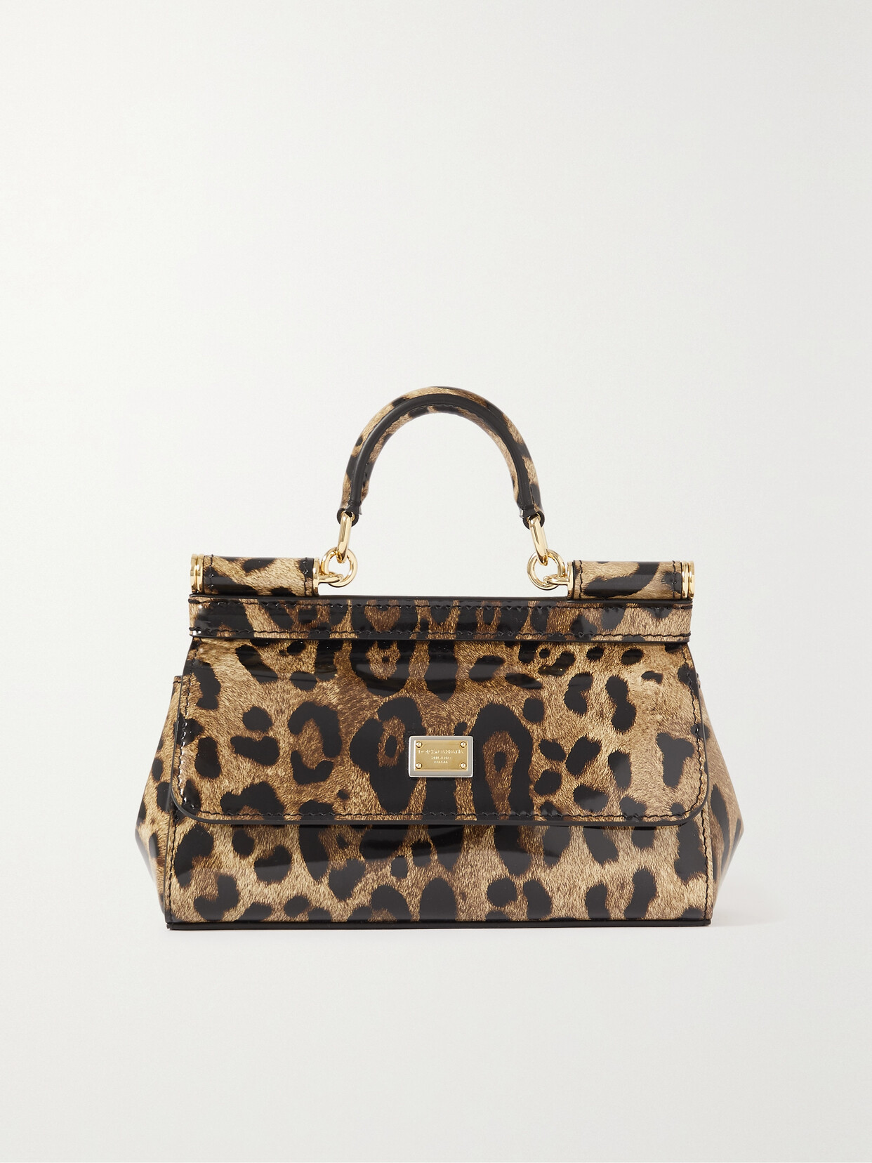 Dolce & Gabbana Sicily Small Leopard-print Patent-leather Tote In Brown