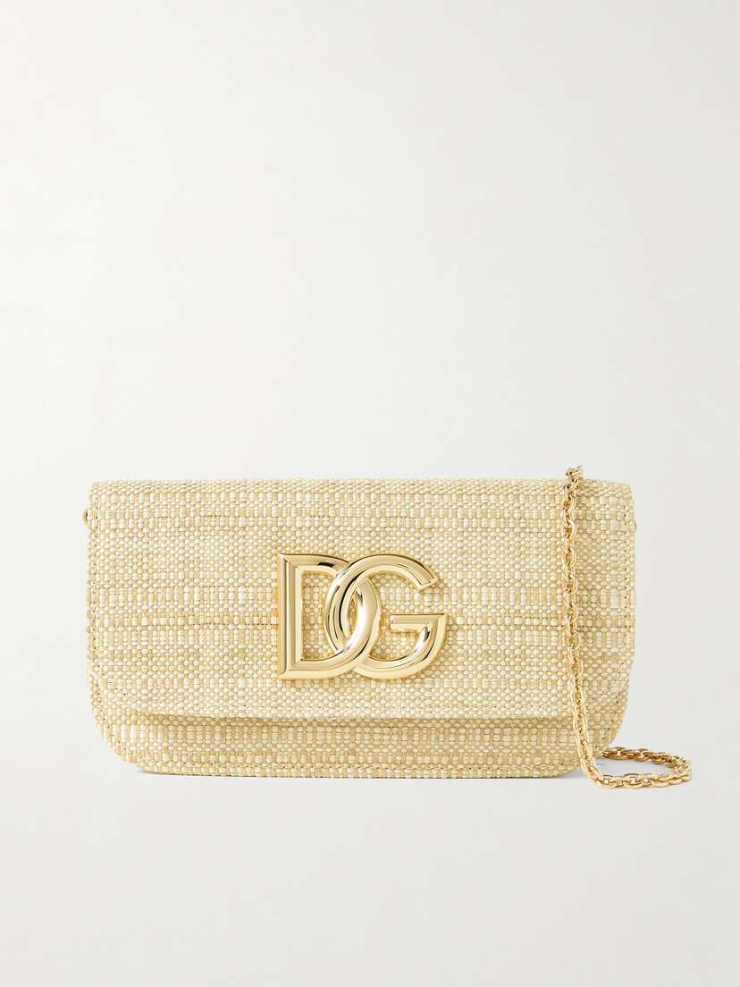 Dolce & Gabbana 3.5 Leather-trimmed Raffia Shoulder Bag