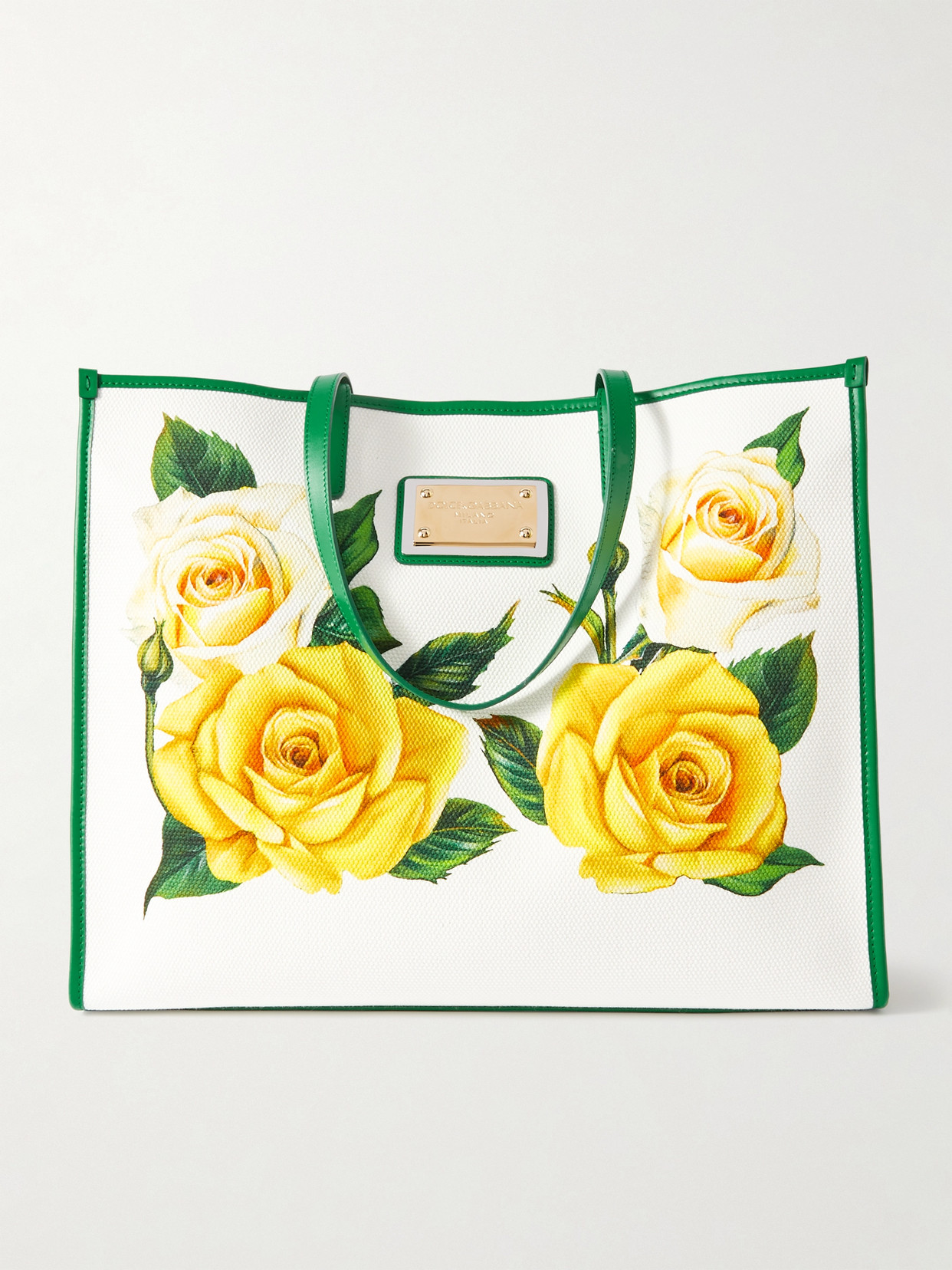 DOLCE & GABBANA - Floral-print Leather-trimmed Canvas Tote Bag - White