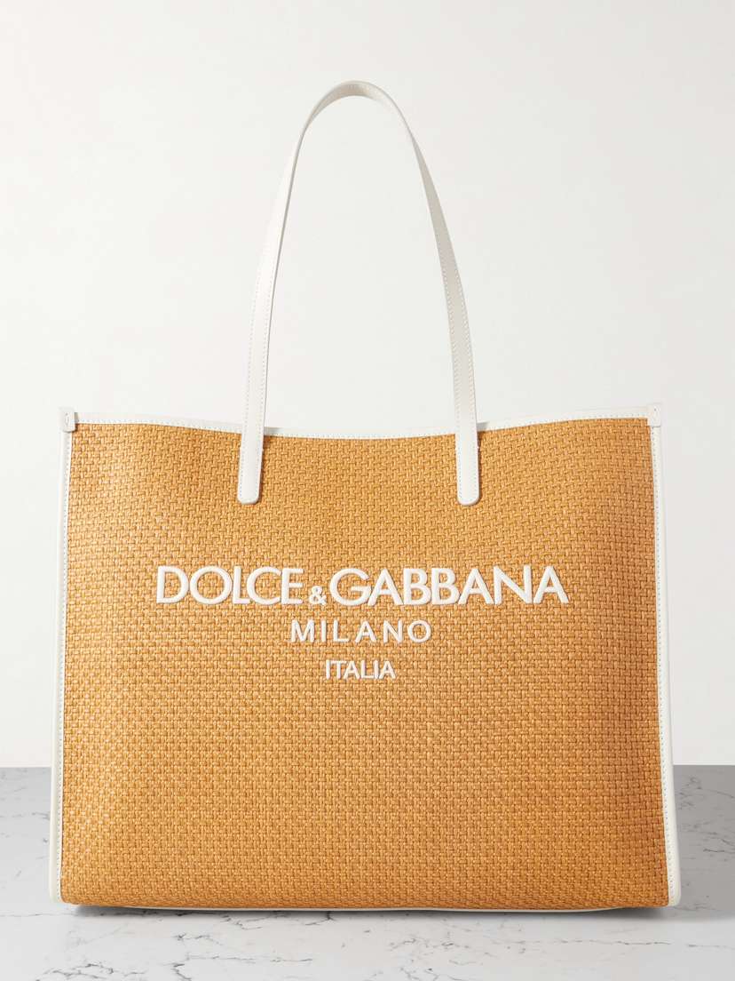 Dolce & Gabbana Large Embroidered Leather-trimmed Raffia Tote