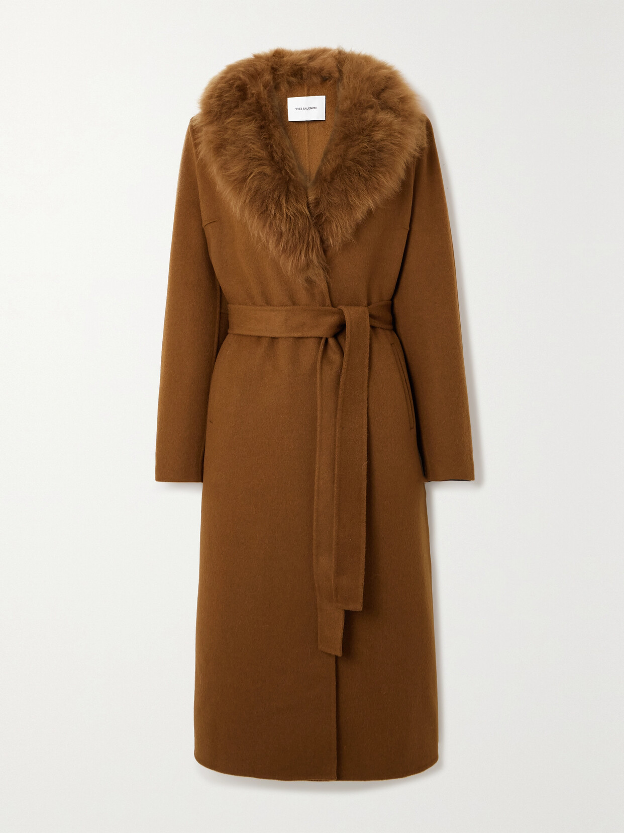 Yves Salomon Belted Shearling-trimmed Wool And Cashmere-blend Coat In Neutrals