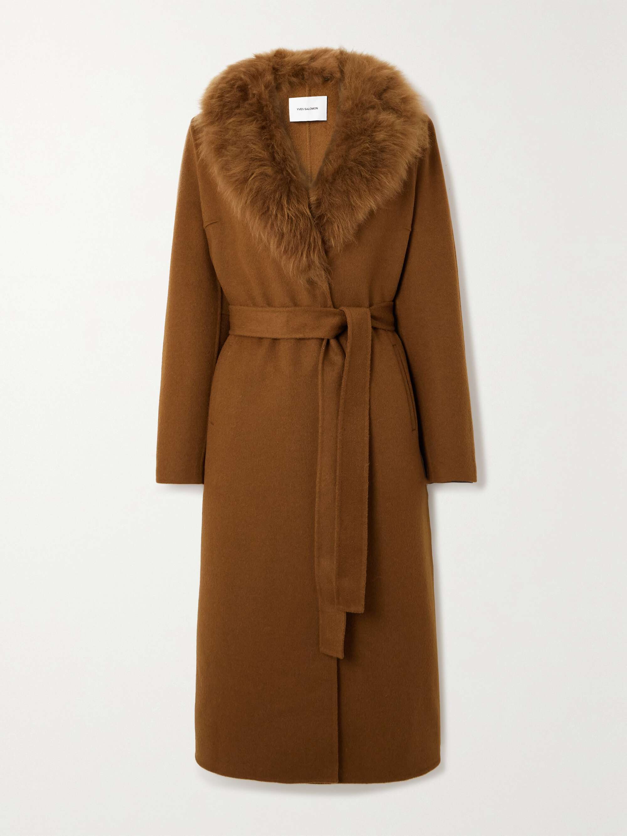 YVES SALOMON Belted shearling-trimmed wool and cashmere-blend coat ...