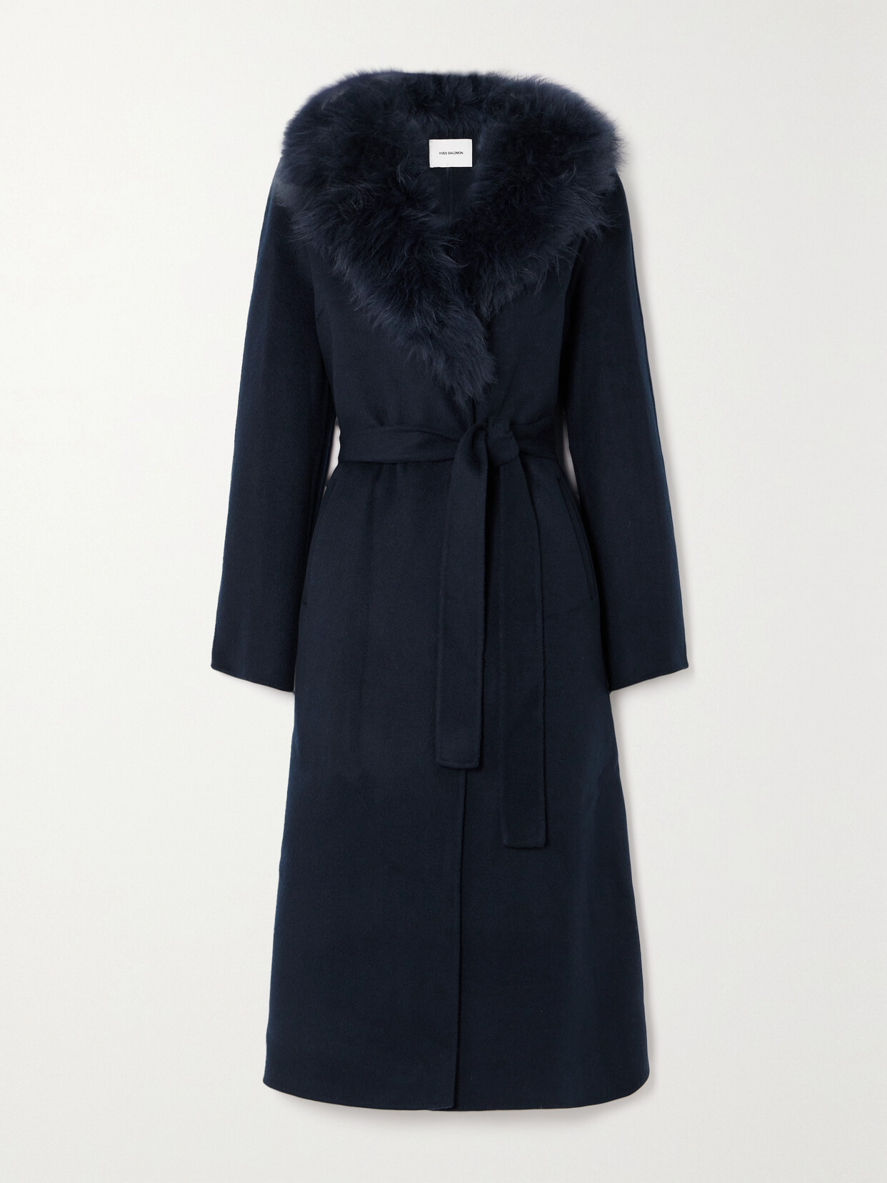 Yves Salomon - Belted Shearling-trimmed Wool And Cashmere-blend Coat - Blue