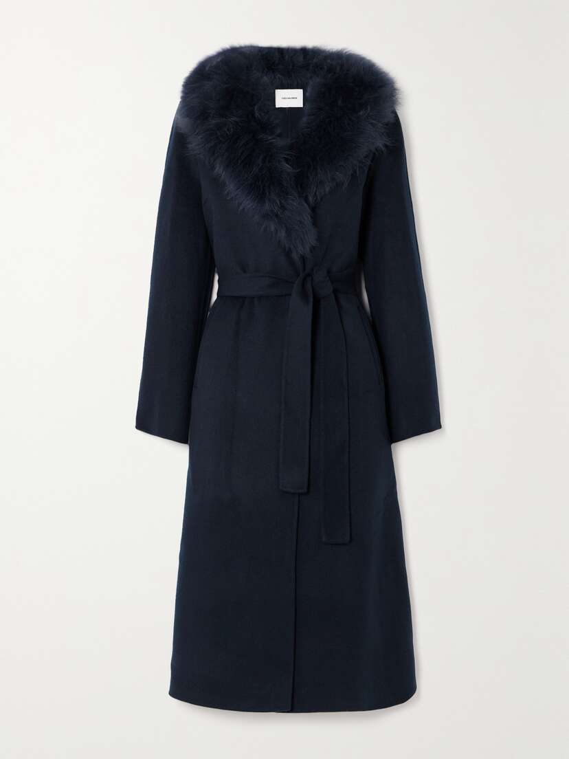Yves Salomon Belted Shearling-trimmed Wool And Cashmere-blend Coat