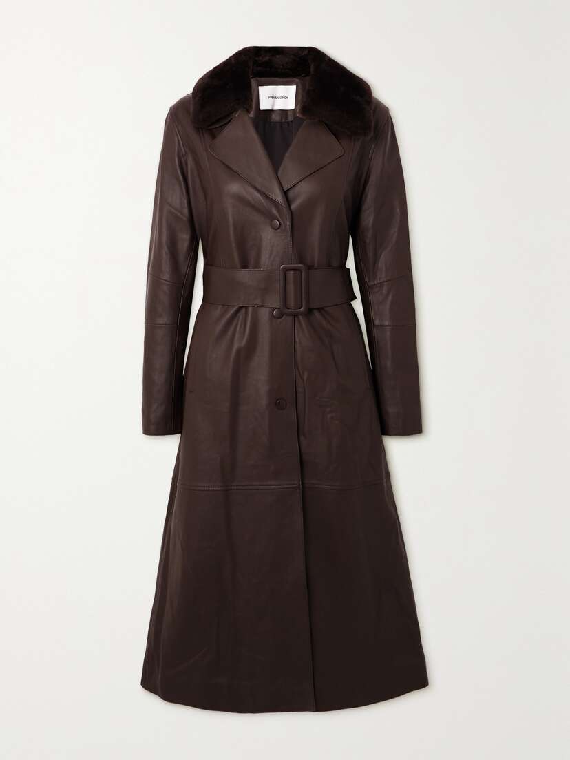 Yves Salomon Belted Shearling-trimmed Leather Coat