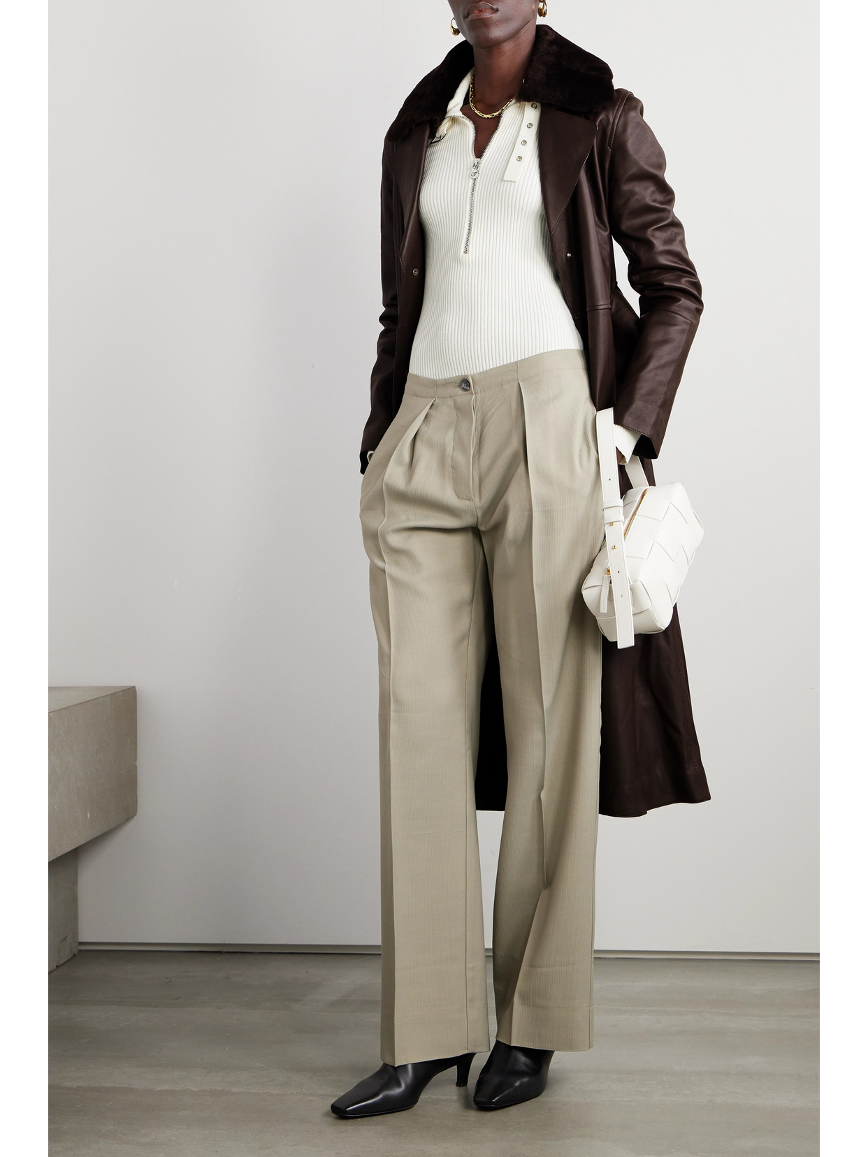 Yves Salomon Belted Shearling-trimmed Leather Coat In Brown