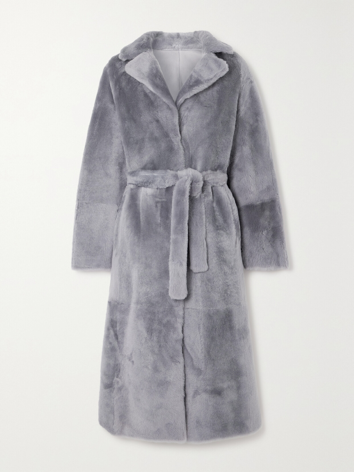 Yves Salomon - Belted Shearling Coat - Gray