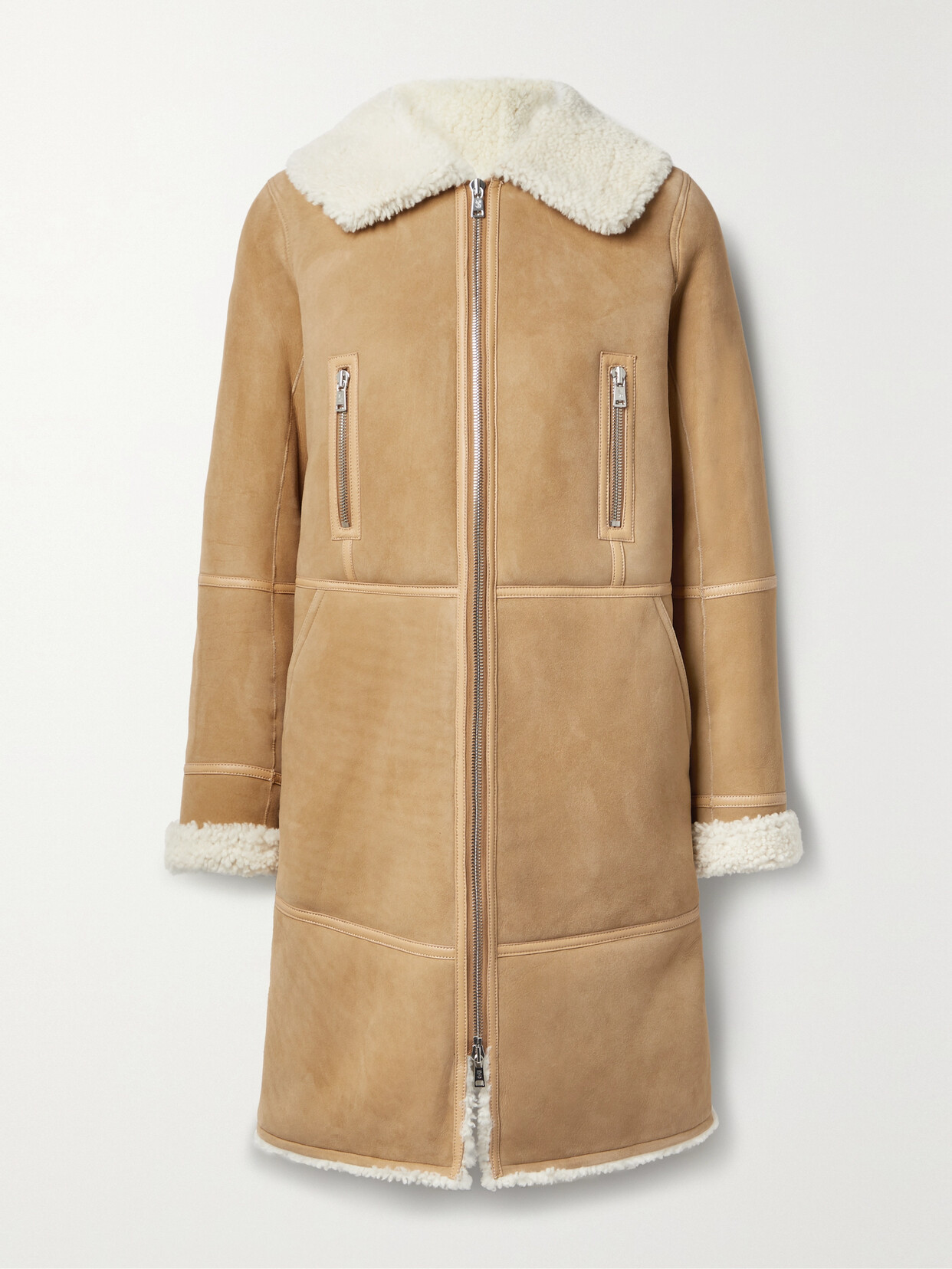 Yves Salomon Leather-trimmed Shearling Coat In Neutrals