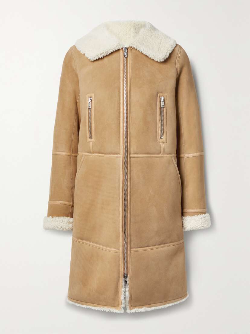 Yves Salomon Leather-trimmed Shearling Coat